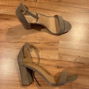 Beige Madden Girl heels with thin ankle strap